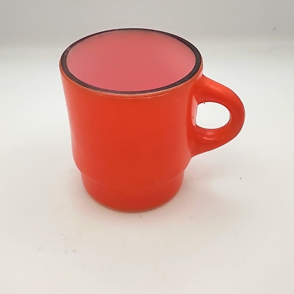 Vintage Anchor Hocking Fire King Stackable Coffee Mug Red w/Black Rim